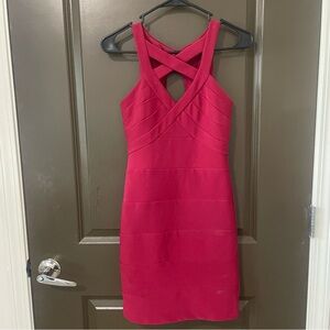 Windsor Red Strechy Bodycon Bandage Dress Criss-Cross Strap Detail Size Small